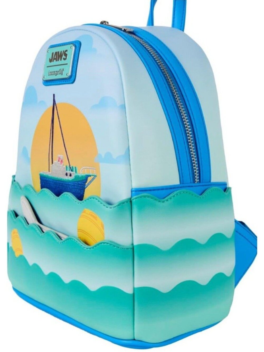 Loungefly Jaws Swimming in Ocean Boat Universal Mini Backpack Bag 50th Ann NWT - Picture 3 of 6